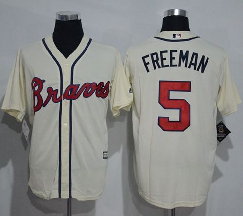 Braves #5 Freddie Freeman Cream New Cool Base Stitched MLB Jersey - Click Image to Close